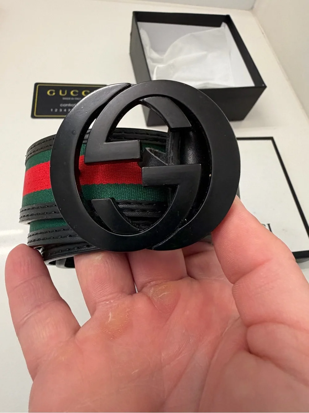 Gucci GG Supreme Web Stripe Belt | Black Leather